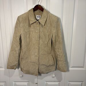 Style & Co Suede Leather Jacket Womens M Tan Button Up Boho Core Fall Neutral